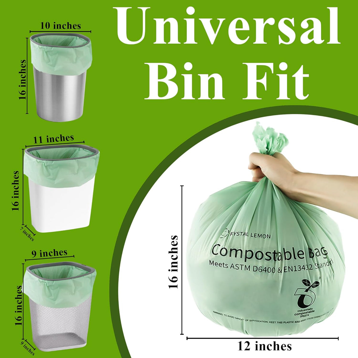 Crystal Lemon 30-Count Biodegradable 6 Gallon Bags, Heavy Duty and Unscented – Ideal for Kitchen