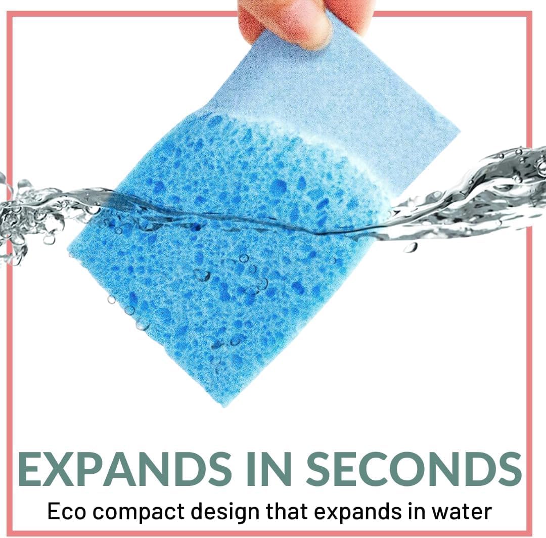 bioGo 30 Pack Compostable Pop-Up Sponges - Expanding, Non-Scratch, Plant-Based Dish Sponges - Bulk
