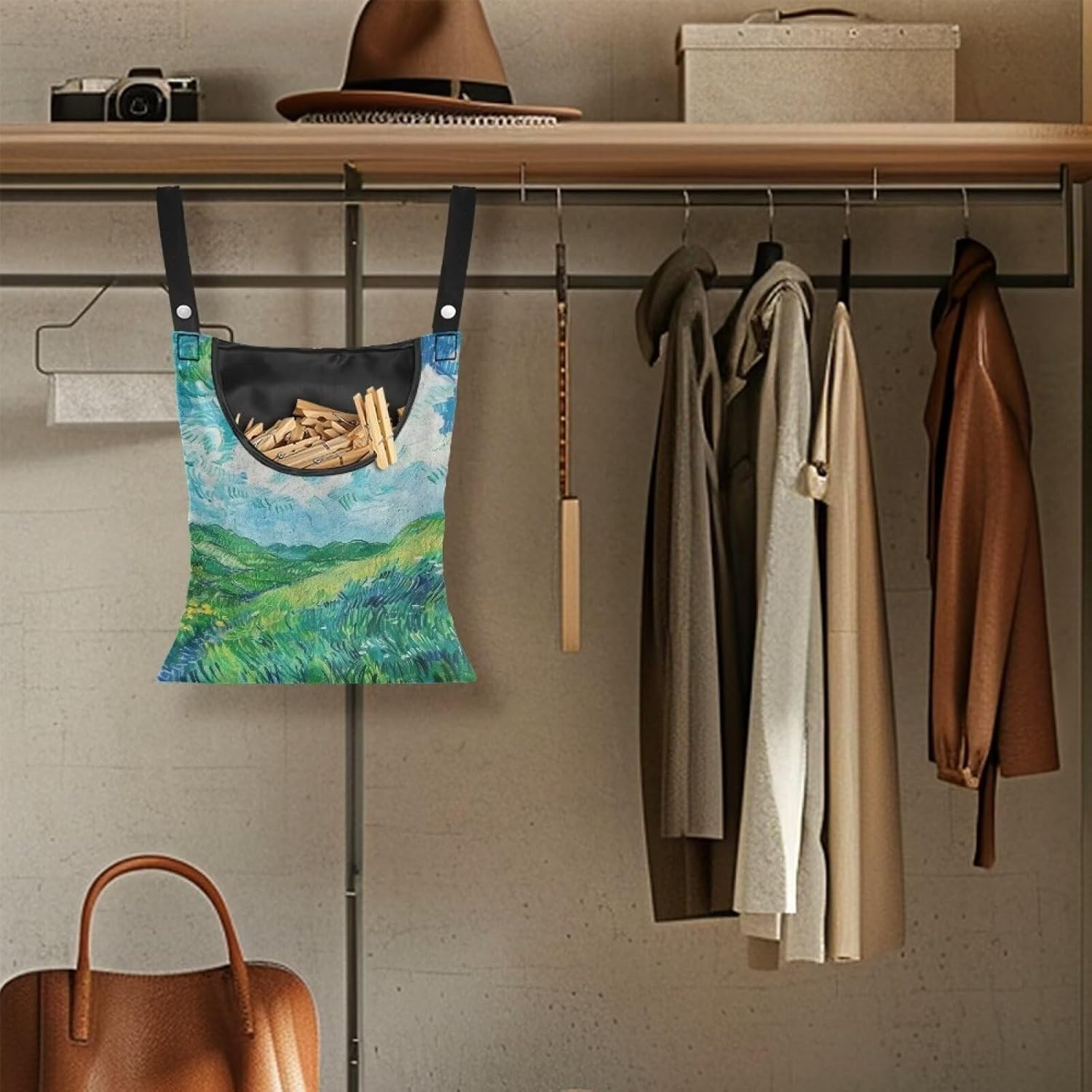 Van Gogh Wheatfield Laundry Clothespin Bags Hanging Storage Organizer 12 x 14.5 Inch Clothes Pin