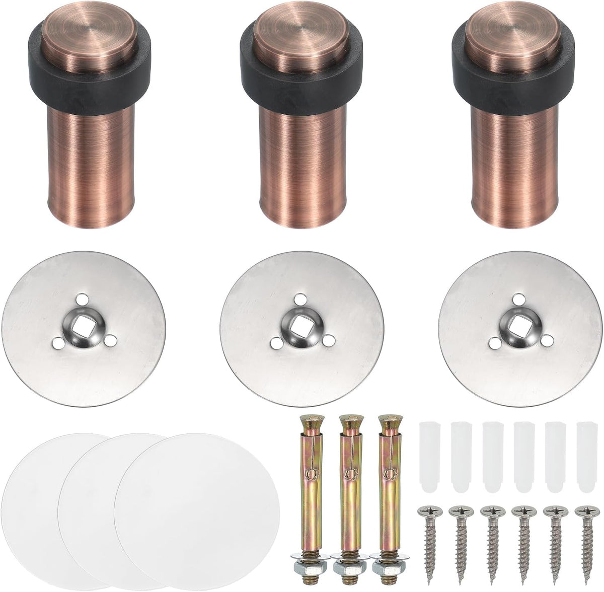 PATIKIL 3Set Round Door Stoppers, 80mm Stainless Steel Door Stop Doorstop Wedge Metal Cylinder Self