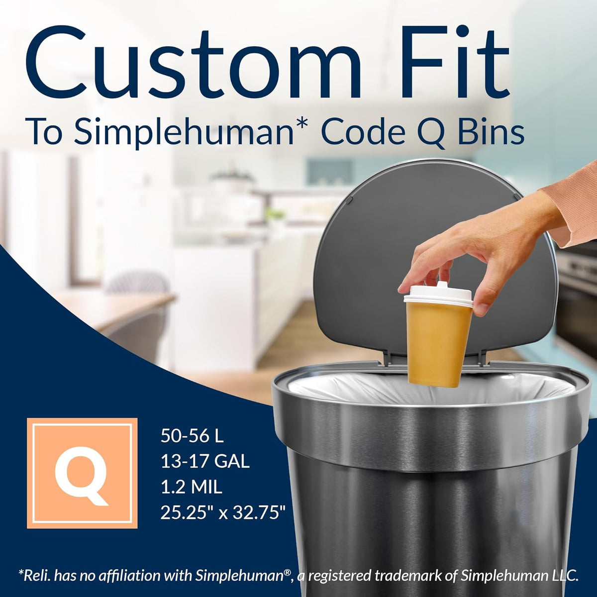 Reli. SuperFit Code Q (225 Count) | Compatible with Simplehuman Code Q | Custom Fit Liners |