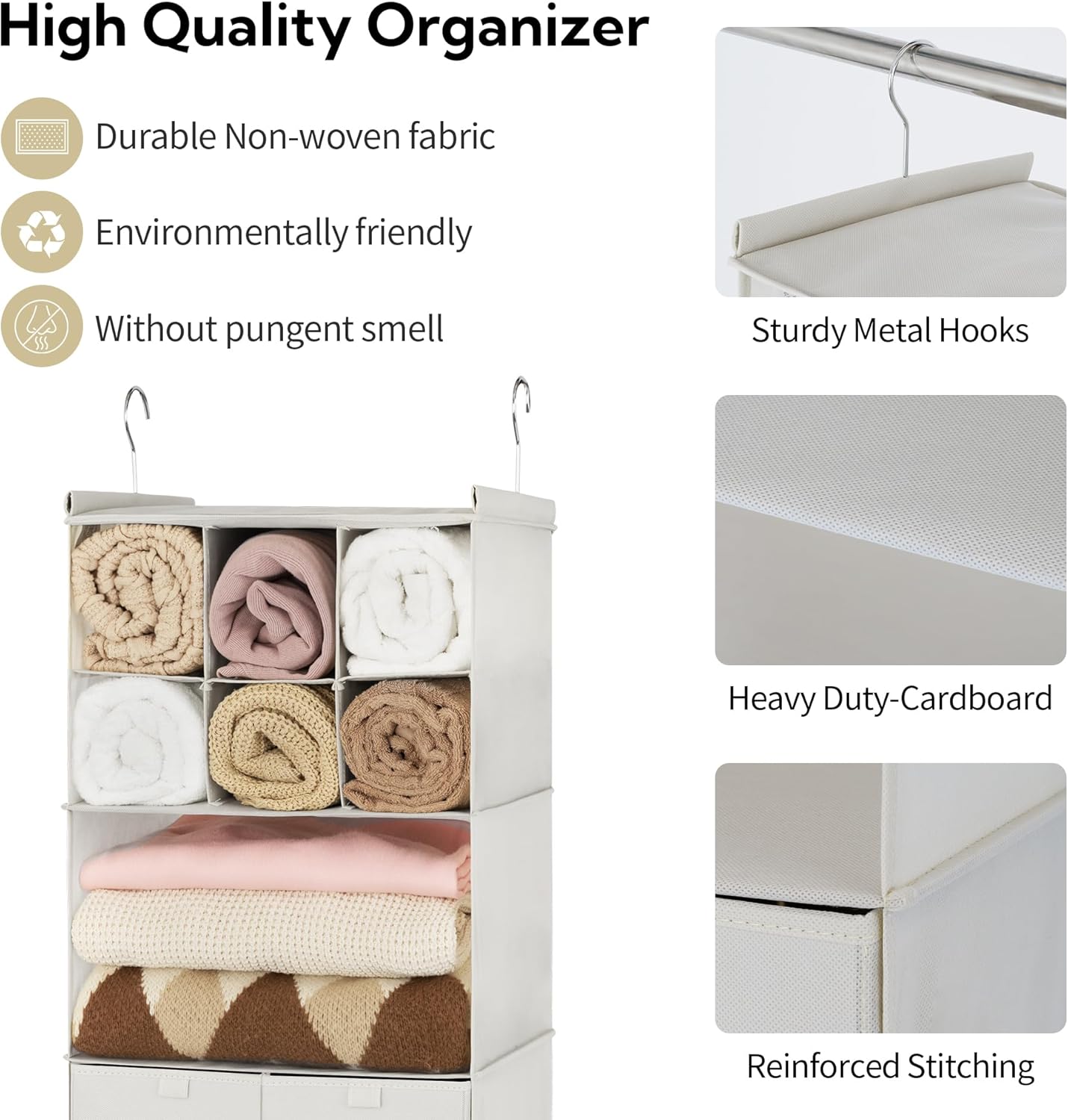 GRANNY SAYS Hanging Closet Organizer with Drawers, 4 Shelf Dividers Closet Hanging Organizer