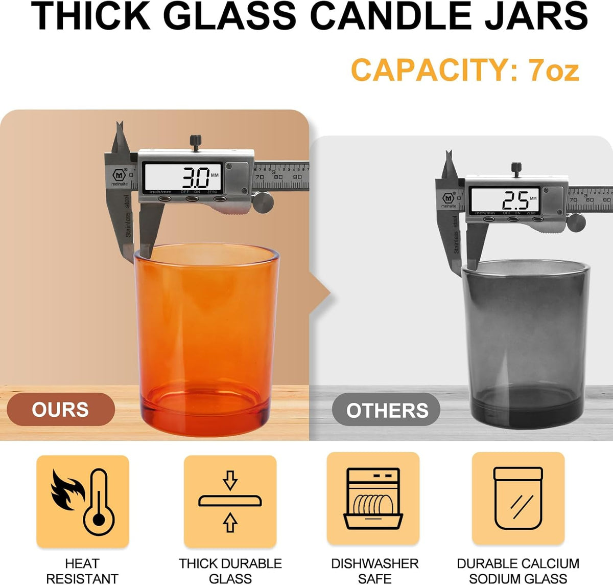 SHOWIN Thick Candle Jars for Making Candles 12 Pcs, 7 OZ Empty Jars with Wood Lids for Candle