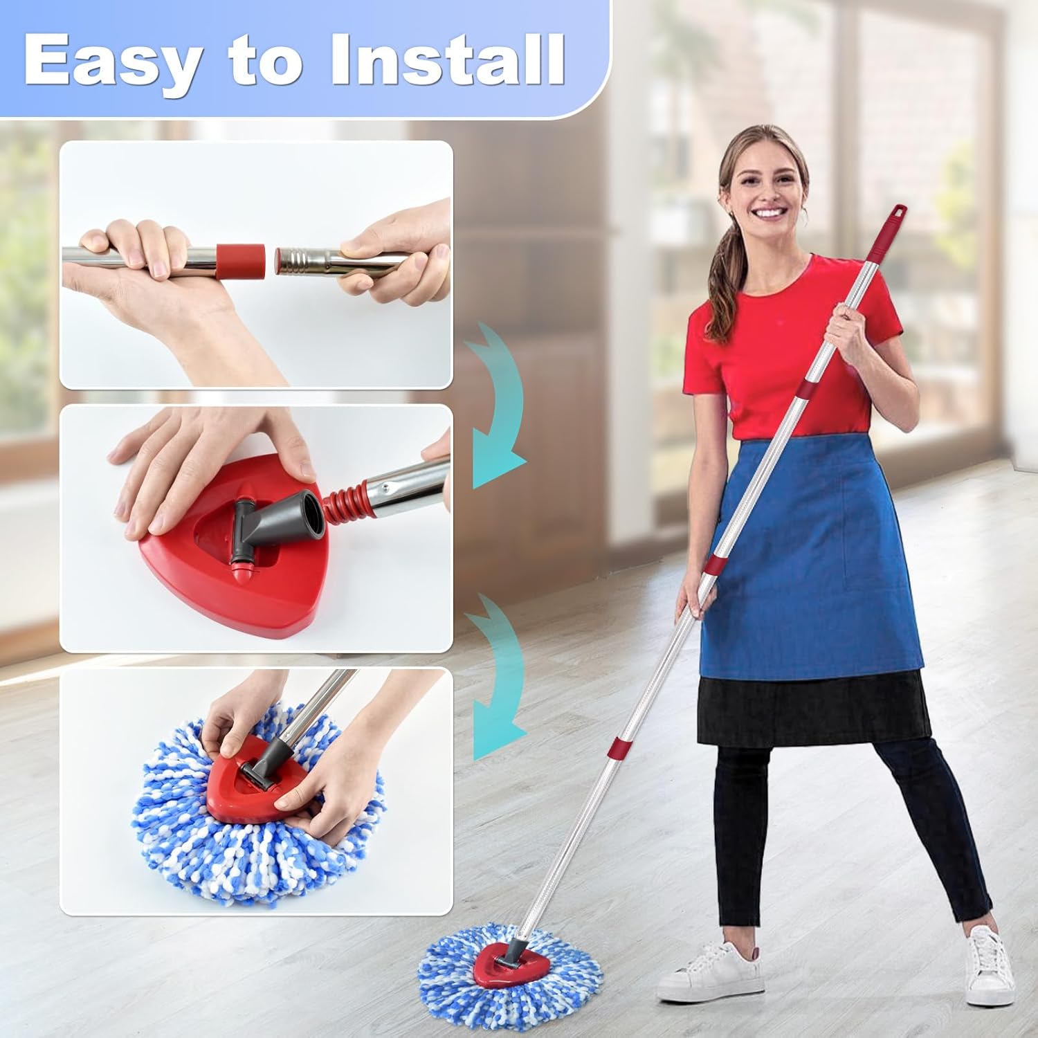 Mop Head Replacement, Base, Mop Handle for Ocedar RinseClean 2-Tank System, 2 Microfiber Mop