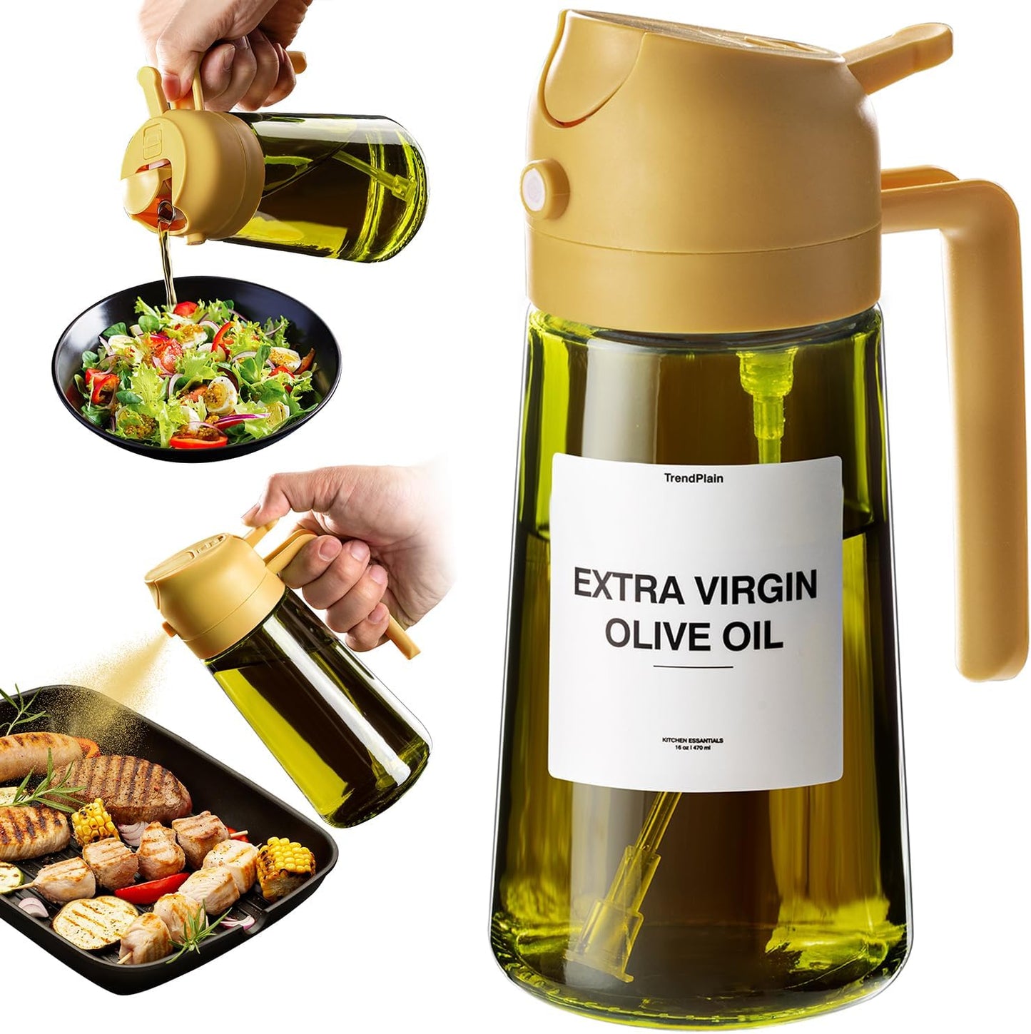 TrendPlain - Original 16oz/470ml Olive Oil Dispenser Bottle for Kitchen Gadgets and Air Fryer