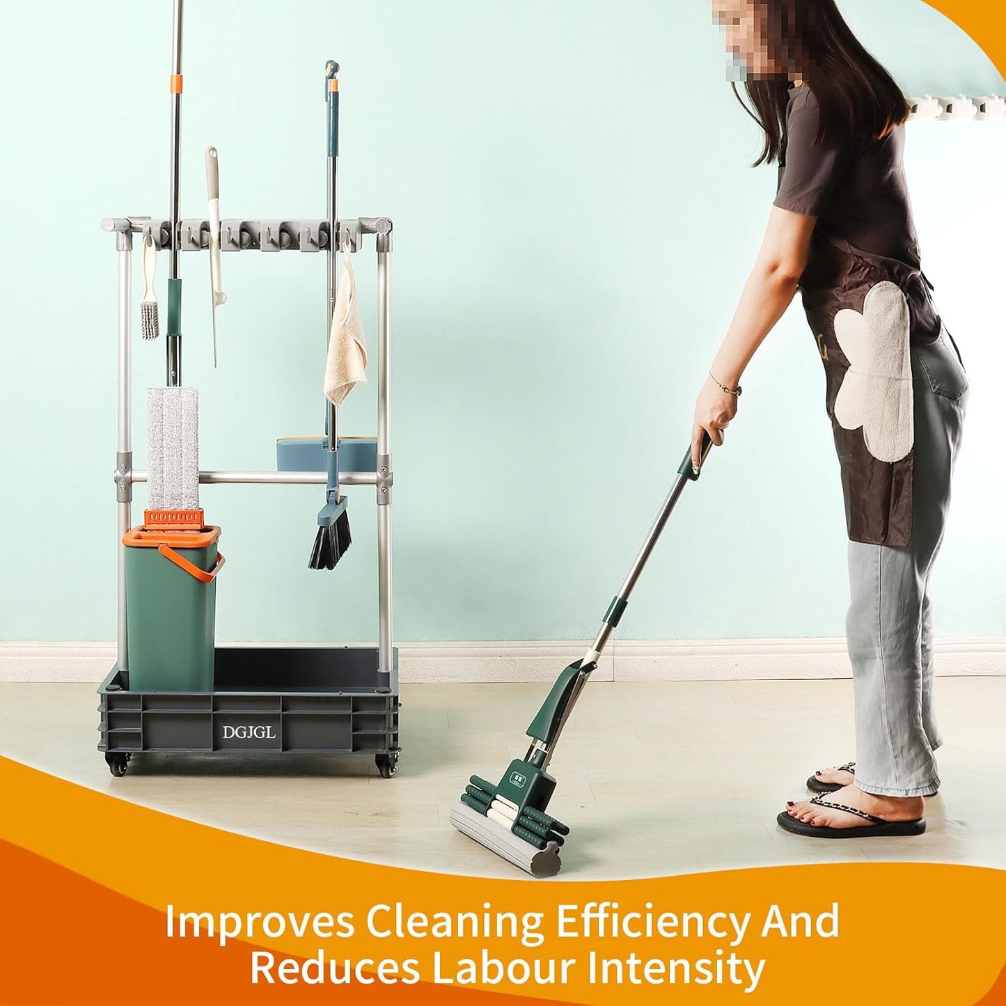 Broom mop Holder Cleaning Supplies Organizer Janitor carts on Wheels Housekeeping Station Storage