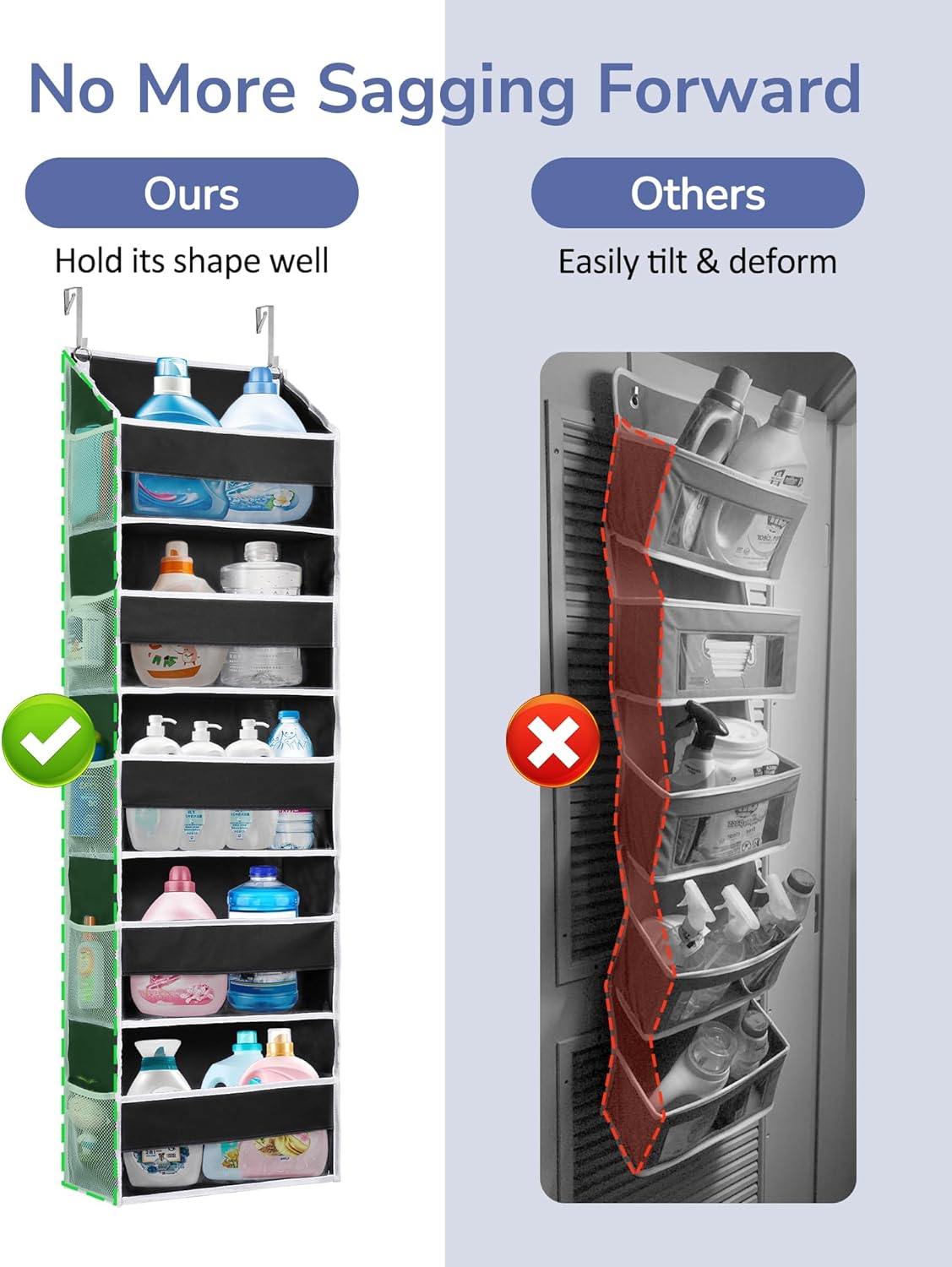 ULG 1 Pack Over The Door Organizer – 5 Shelf Door Organizer Hanging & 10 Side Pockets, Reinforced