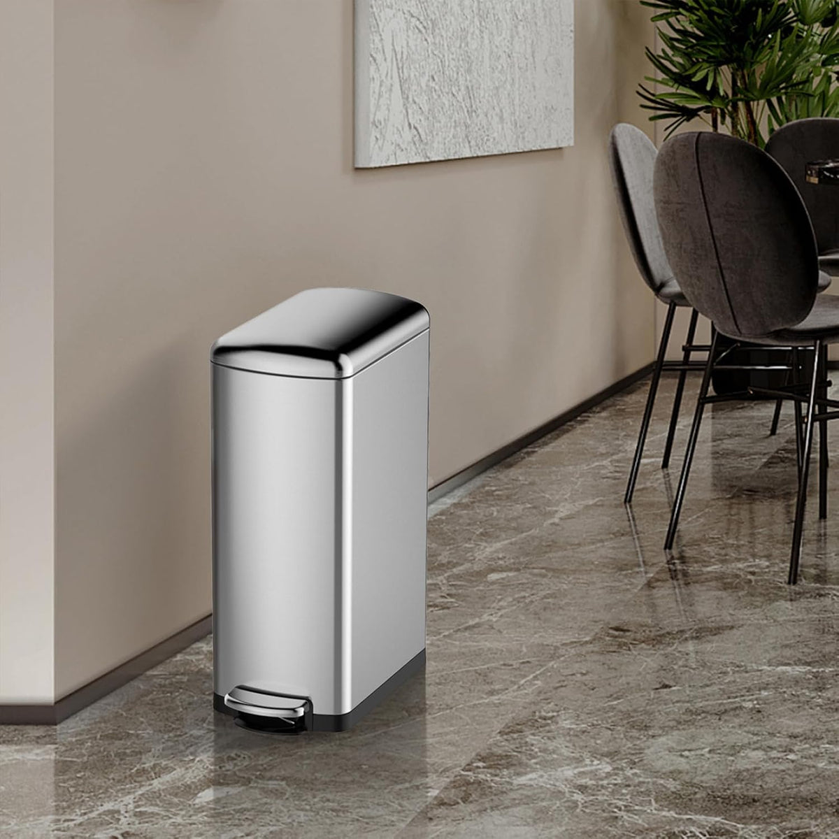 30 L Kitchen Step Trash Can, 8 Gallon Narrow Stainless Steel Waste Bin with Soft-Close Lid