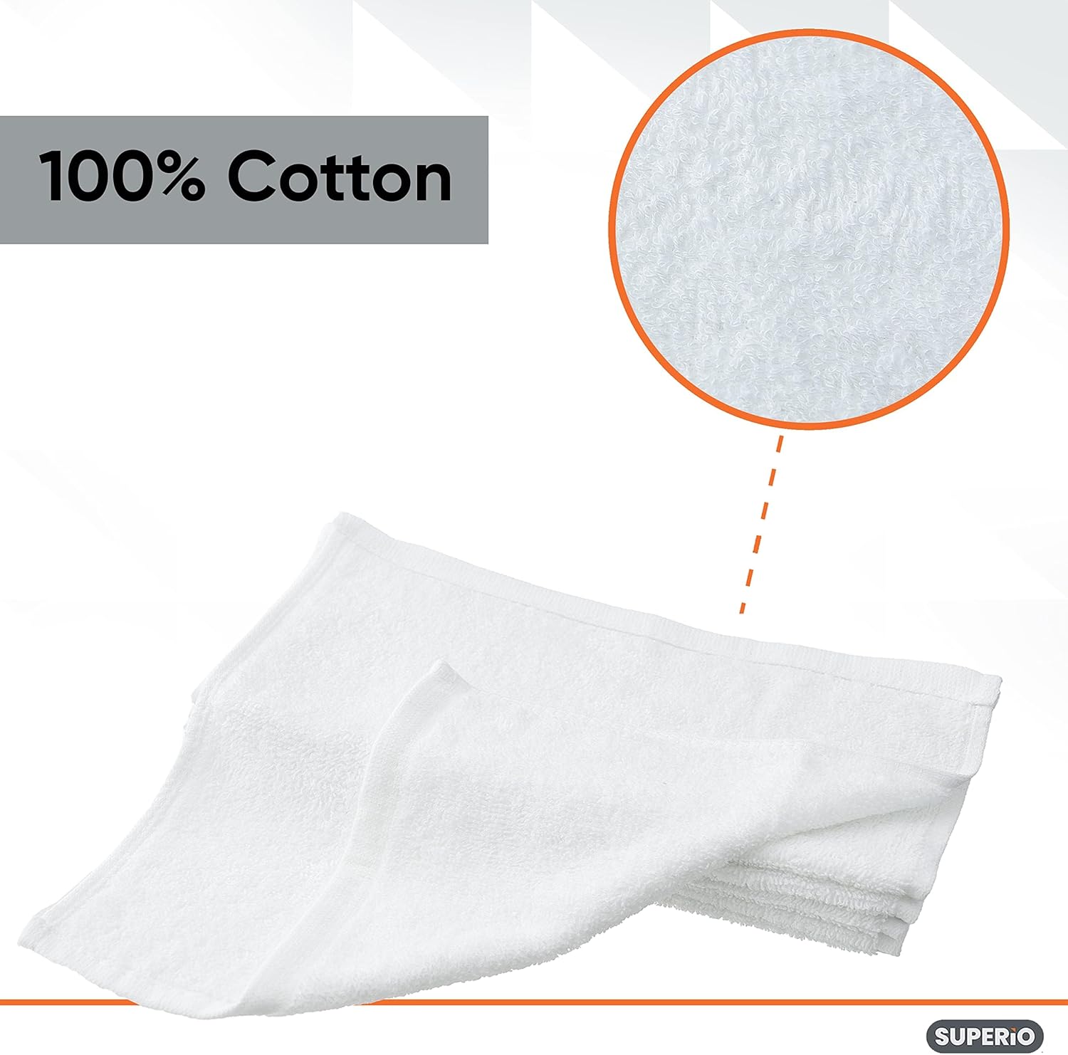 Superio Terry Cloth Rags White Washcloths 100% Cotton 12" Cleaning Cloths, Kitchen Towels, Facial