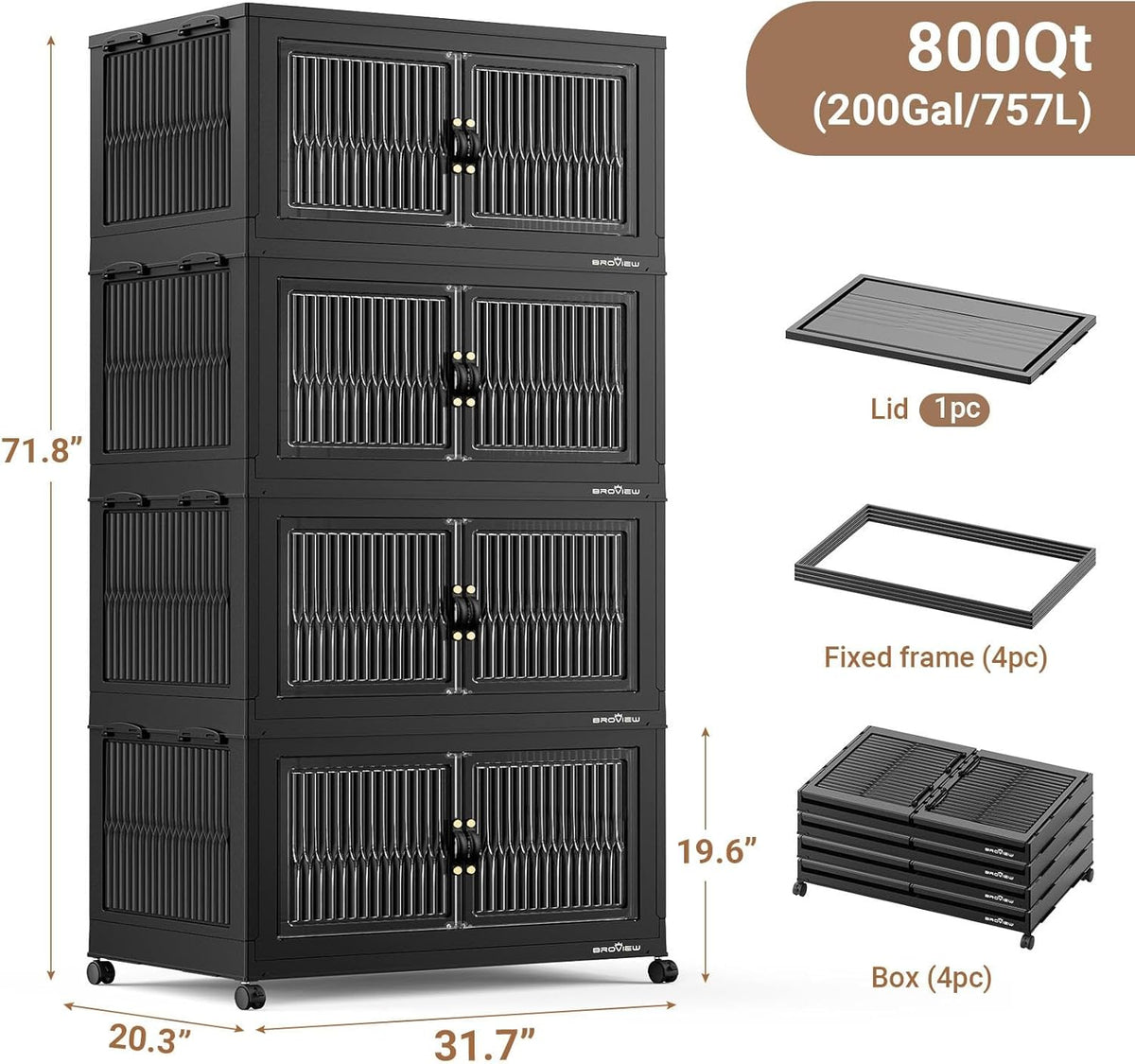 BROVIEW 800Qt Extra Large Stackable Storage Bins with Lid, Closet Organizer Collapsible Drawer
