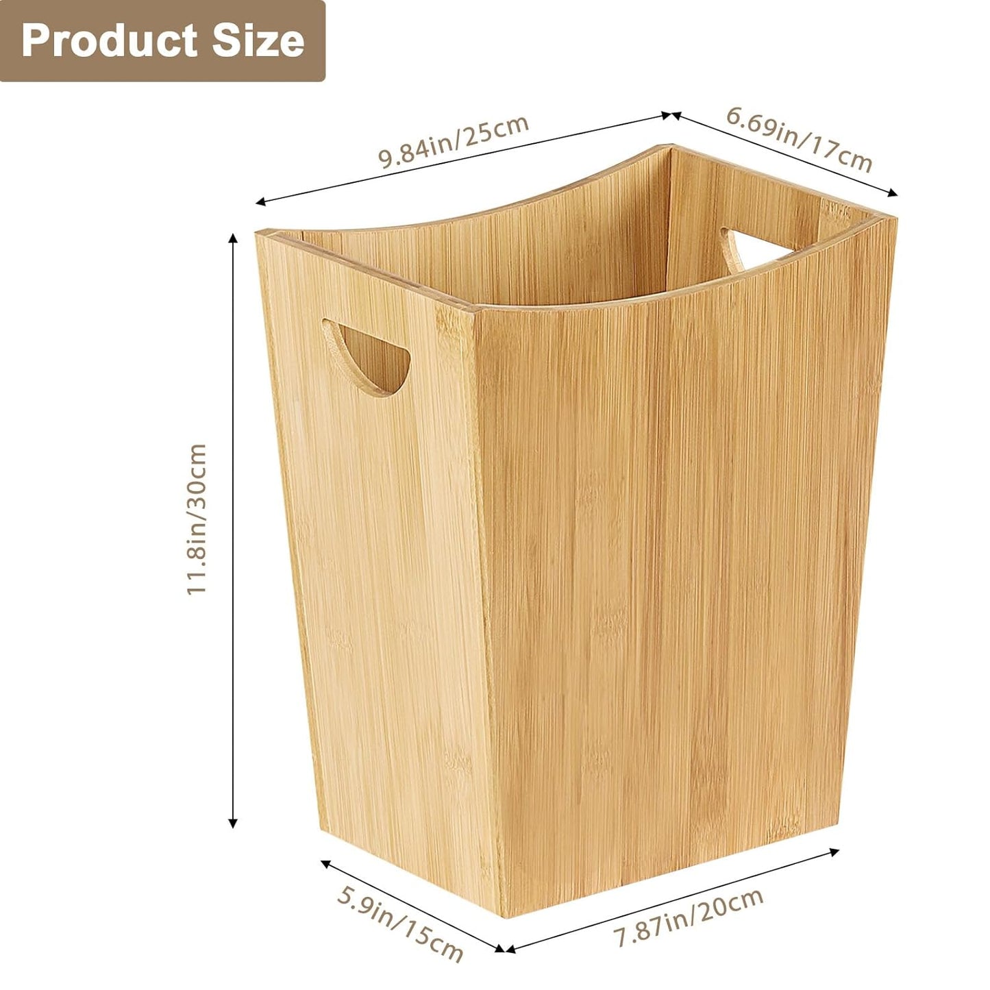 SEHERTIWY Wood Trash Can Wastebasket, 2 Gallon Small Waste Basket with 2 Handles, Rectangular