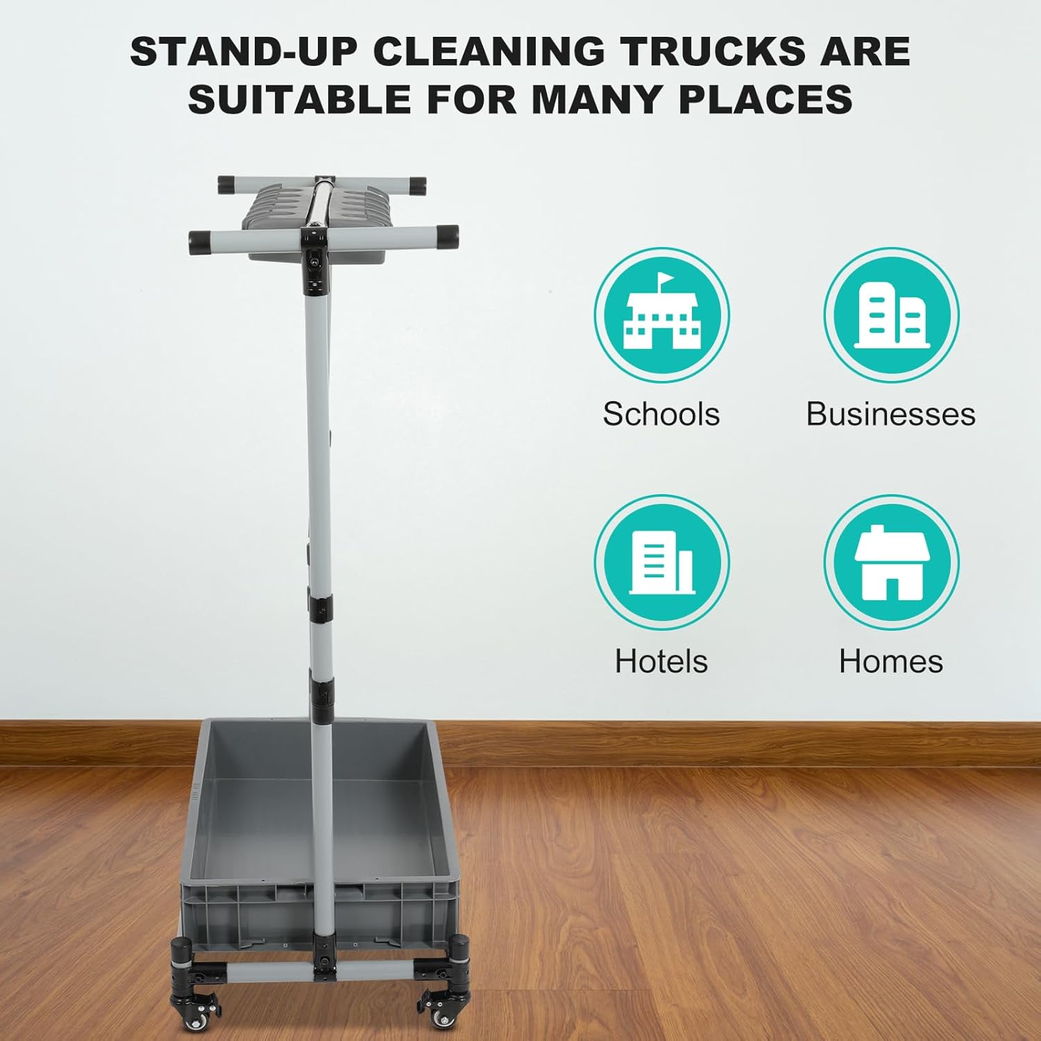 Rolling Cleaning Cart with Mop & Broom Organizer,Movable Floor-Mounted Mop Rack Floor Standing
