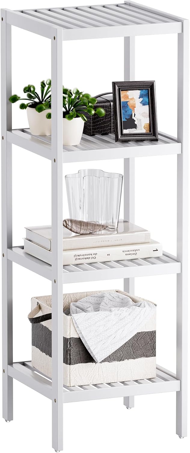 SMIBUY Bathroom Storage Shelf, 4-Tier Bamboo Rack Organizer, Multifunctional Shelving Unit for