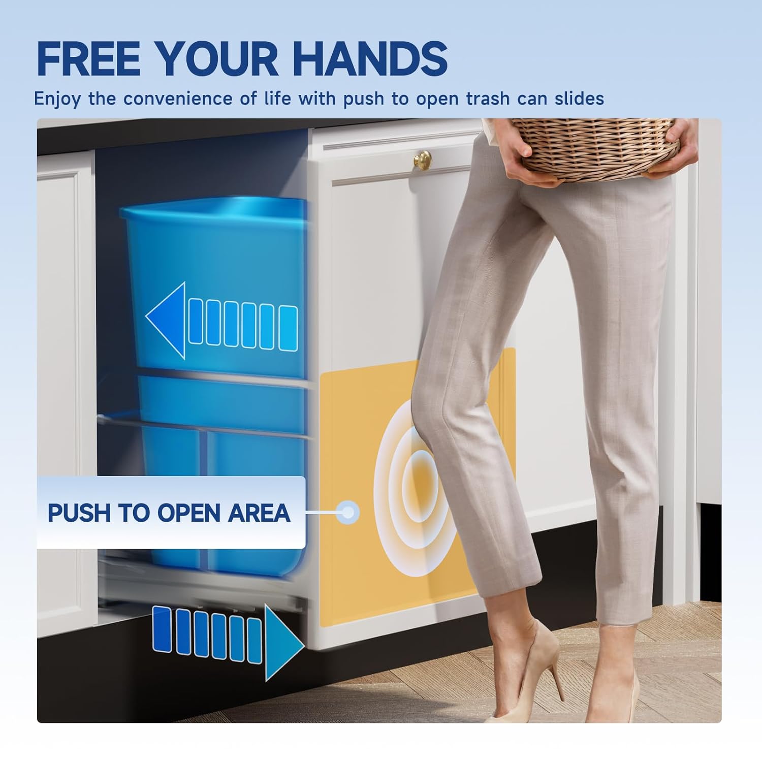 Pull Out Trash Can Under Cabinet with Push to Open Slides, Insputer Heavy Duty Under Sink Garbage
