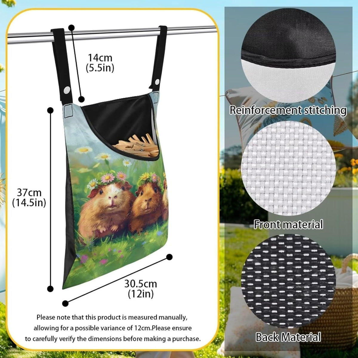 Guinea Pig Clothespin Bag Space-Saving Laundry Hanging Storage Organizer Clothes Pin Hanging Bag