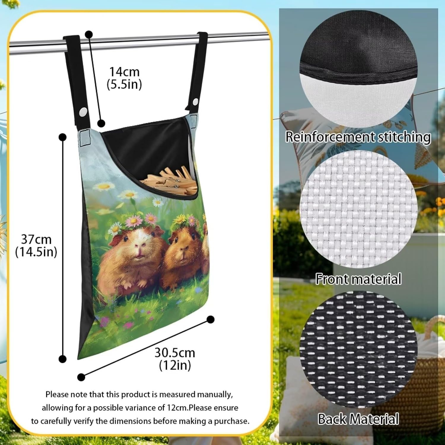 Guinea Pig Clothespin Bag Space-Saving Laundry Hanging Storage Organizer Clothes Pin Hanging Bag