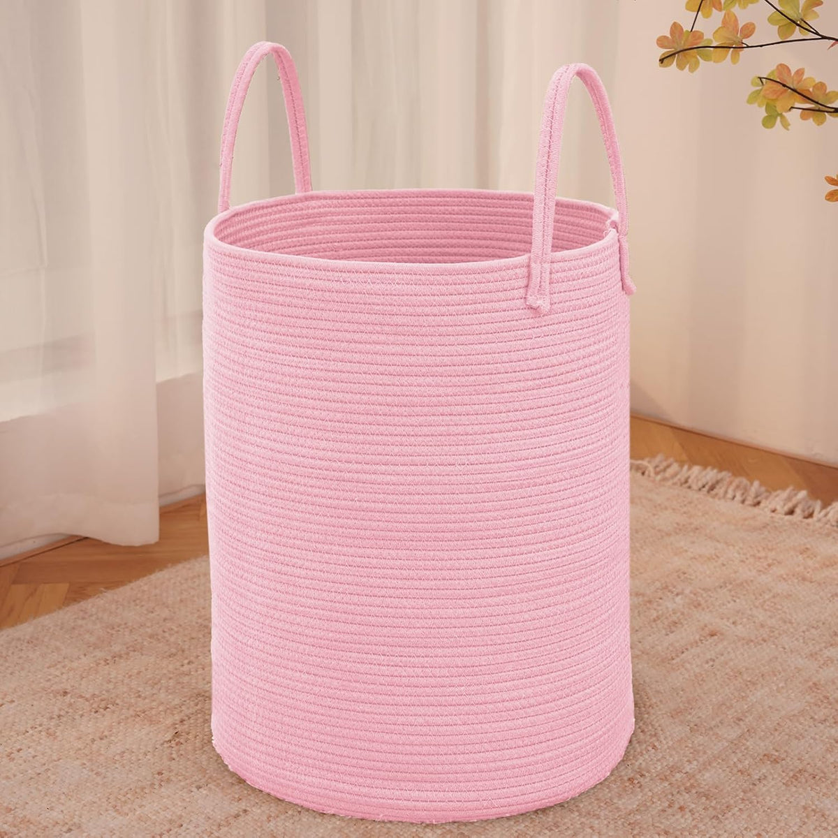 Large Woven Laundry Basket Hamper,100L Cotton Rope Storage Bin for Blankets,Toys and