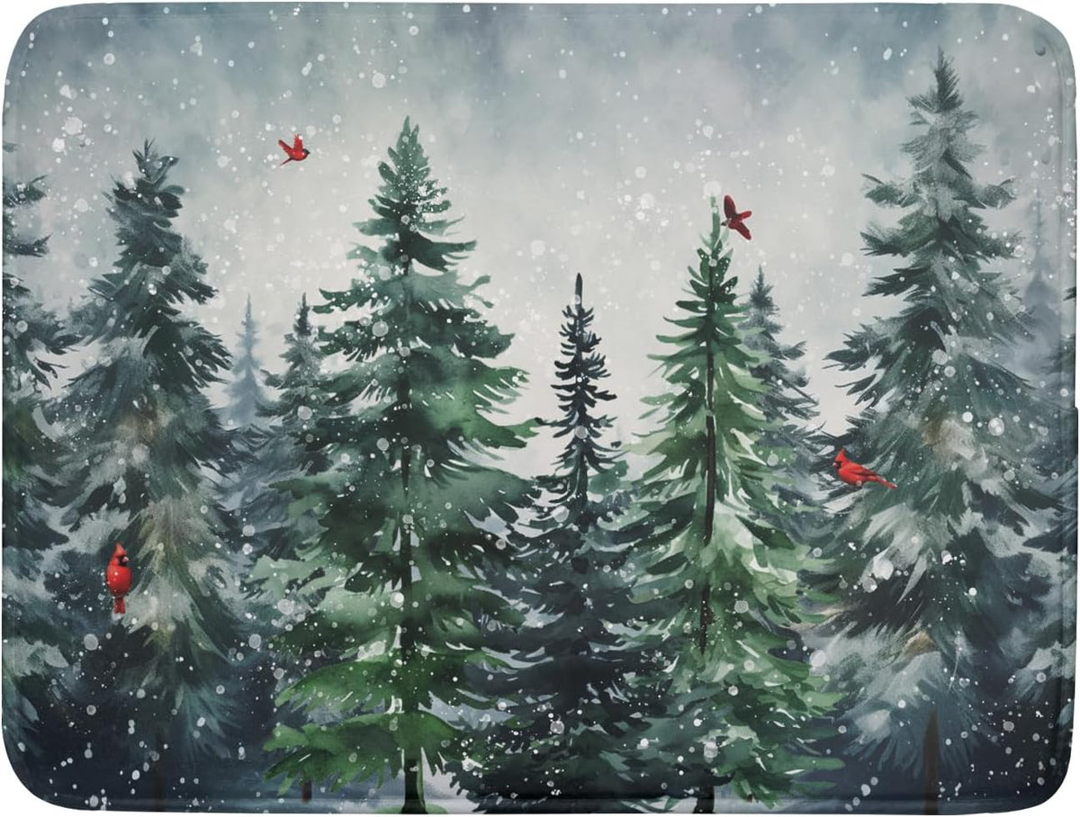 Christmas Tree Dish Drying Mat for Kitchen Counter Winter Pine Tree Dish Drying Mat 18x24 Inch Red