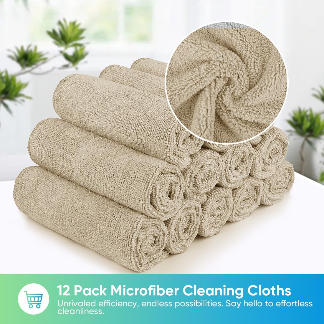 HOMEXCEL Brown Microfiber Cleaning Cloth, 12 Pack Premium Microfiber Towels for Cars, Lint Free