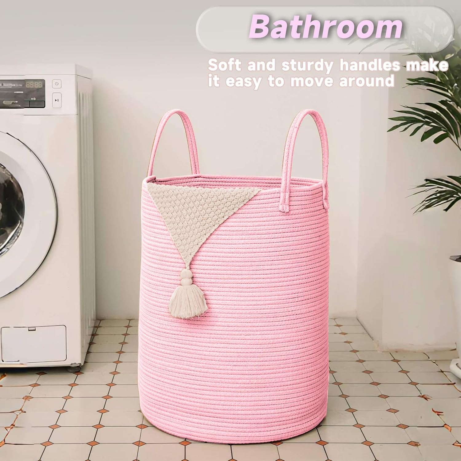 Large Woven Laundry Basket Hamper,60L Cotton Rope Storage Bin for Blankets,Toys and