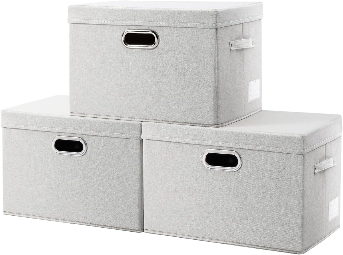 PRANDOM Collapsible Storage Bin with Lid [3-Pack] Fabric Foldable Storage Box Organizer Container