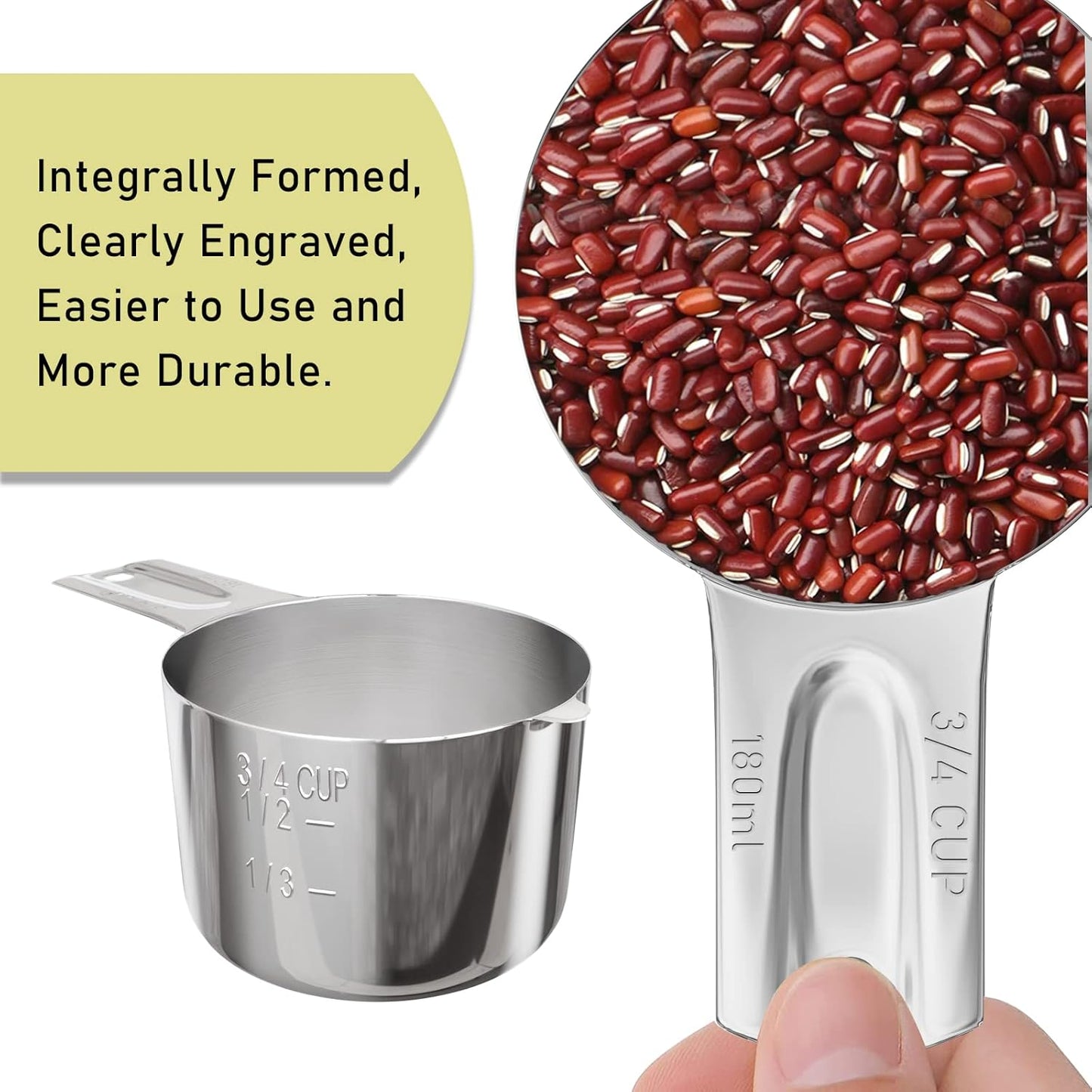2PCS 3/4Cup (180ml, 6oz) Single Measuring Cup, Stainless Steel Measure Scoop, Metric and US