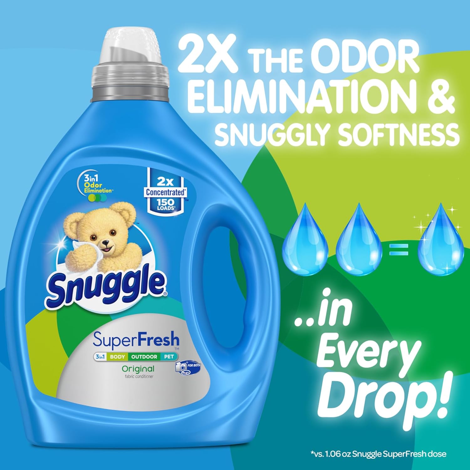 Snuggle Liquid Fabric Softener, SuperFresh Original, Eliminates Tough Odors, 2X Concentrated, 150