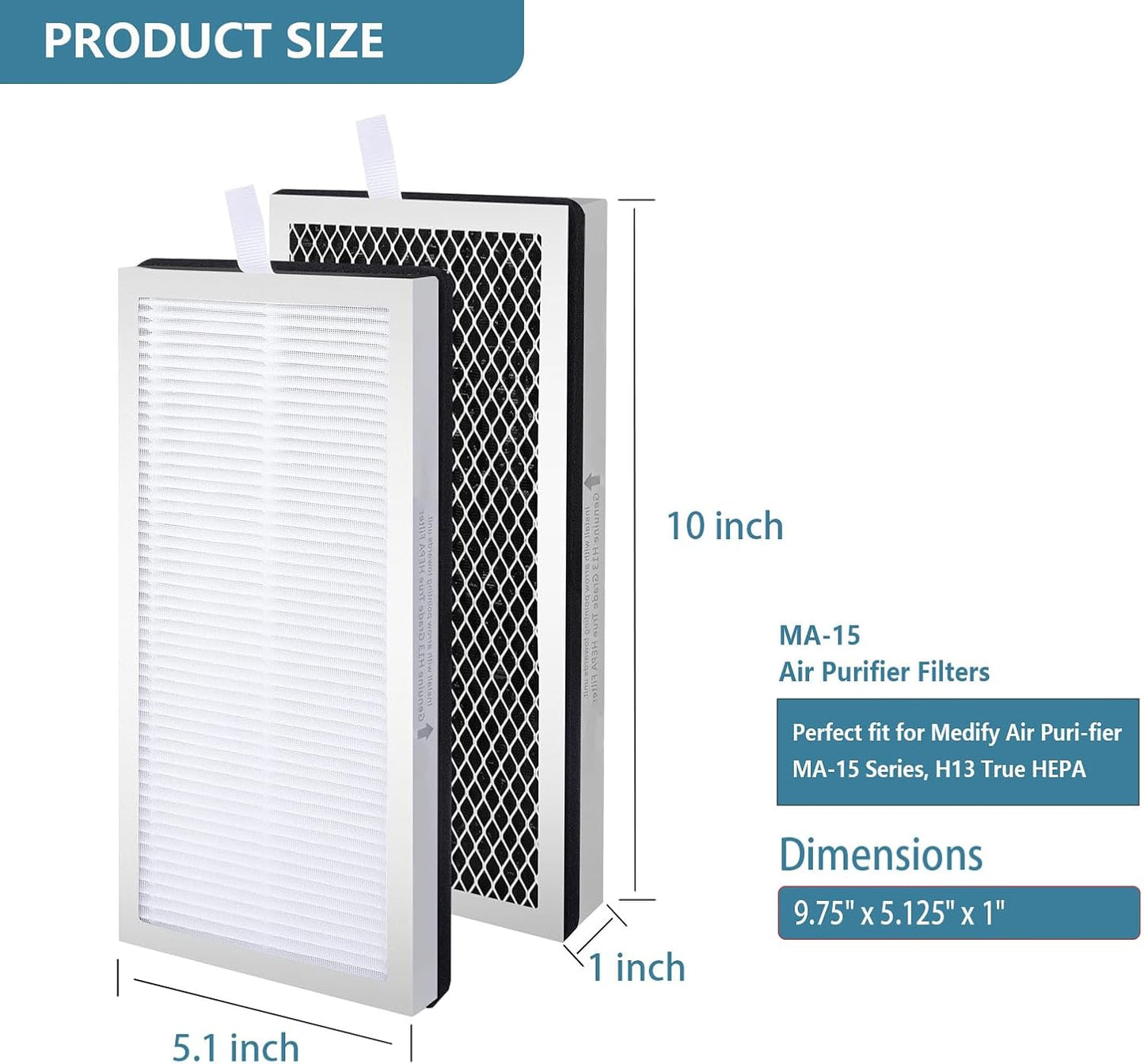 MA15 Replacement Filter Compatible with MA-15 Air Purifier, 3-in-1 Filtration System, H13 True HEPA