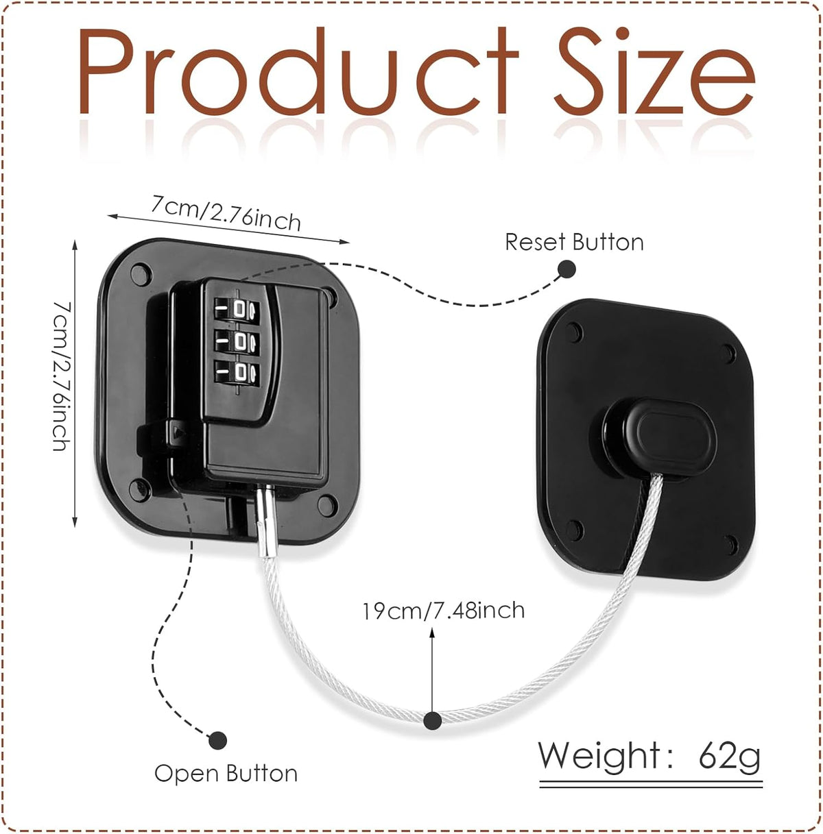 Refrigerator Lock, Combination Lock for Refrigerator Cabinets, Drawers, Heavy Duty Fridge Lock
