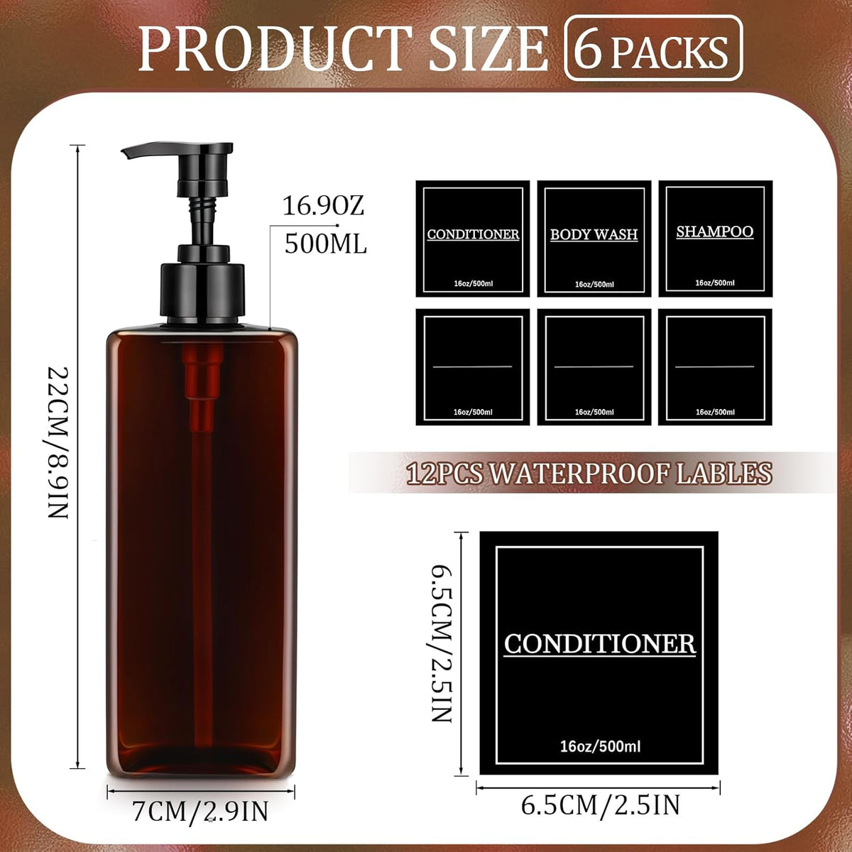 Tanlade 6 Pcs Shampoo and Conditioner Dispenser Bottles 16oz Modern Shower Soap Bottles with Pump