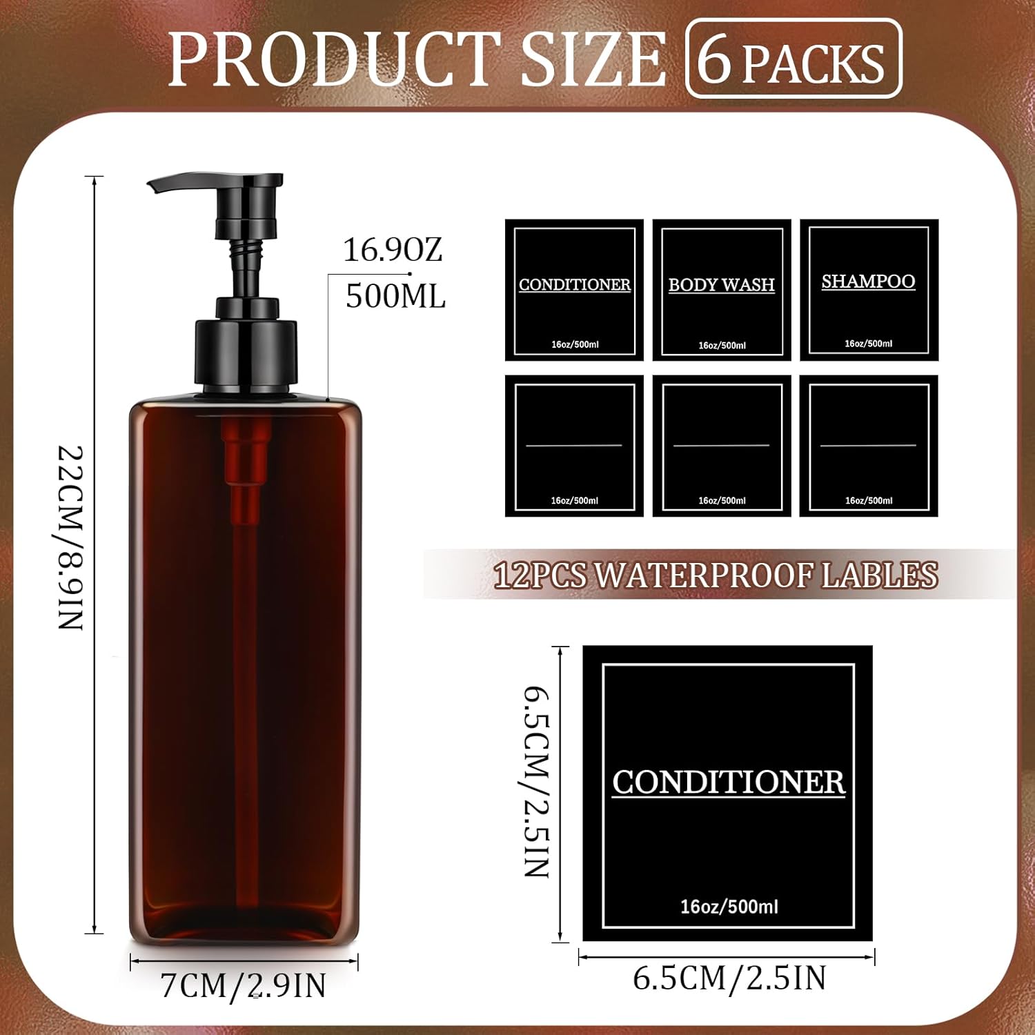Tanlade 6 Pcs Shampoo and Conditioner Dispenser Bottles 16oz Modern Shower Soap Bottles with Pump