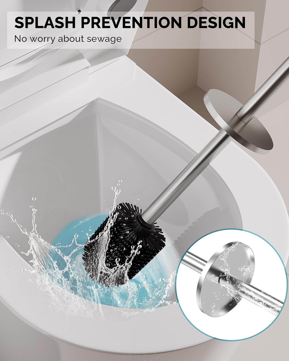 Toilet Brush and Holder Set, Stainless Steel Toilet Bowl Brush with Lid, Rust Proof Toilet Cleaner