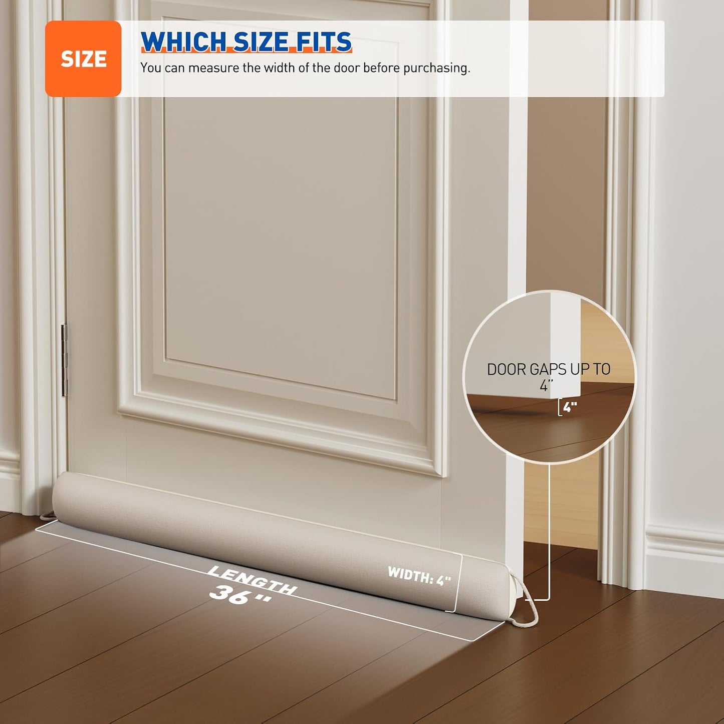MAGZO Door Draft Stopper 36 Inch-Beige, Under Door Draft Blocker Air Stopper Door Bottom Insulation