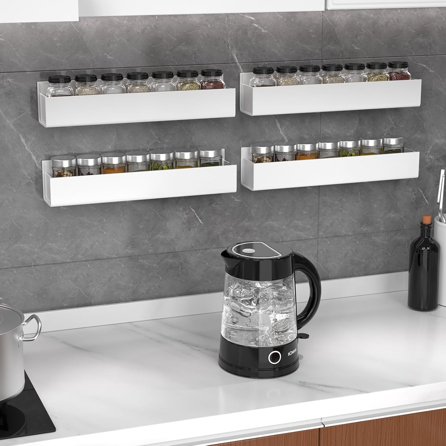 PMMASTO Adhesive Acrylic Spice Rack Organizer for Wall with Nano Double Sided Tape, Spice Shelf