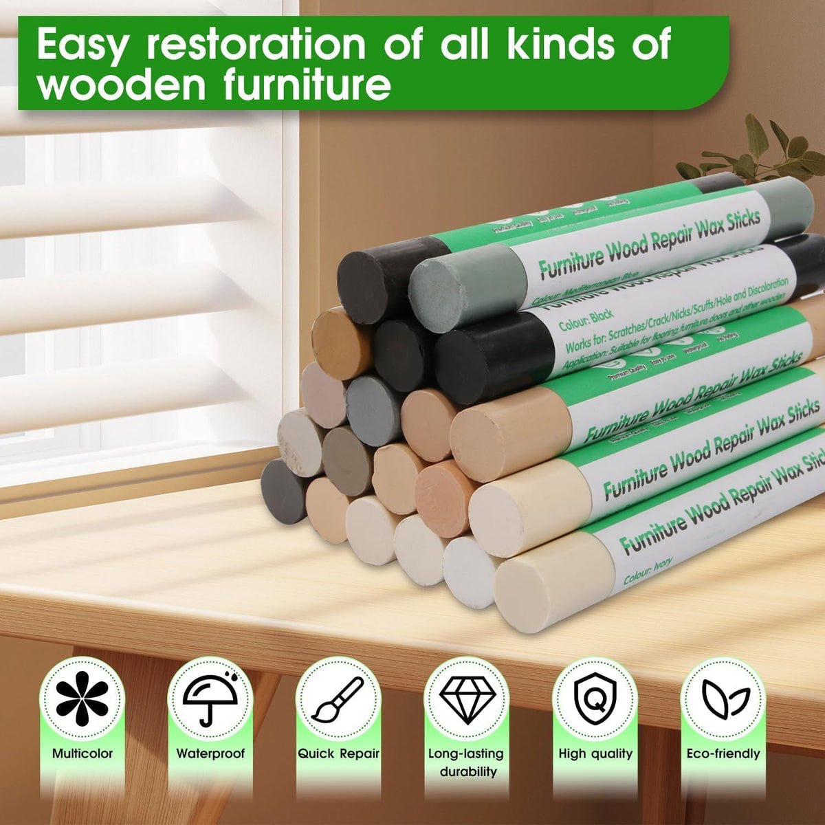 Furniture Markers Touch Up, 20 Colors Wood Filler Sticks, Wood Wax Crayons for Repairing Scratches