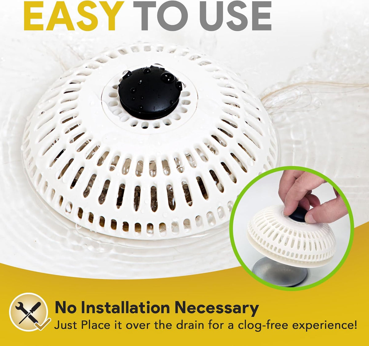 ShowerShroom Stealth Shower Hair Drain Catcher - Hair Stopper for Shower Drain, Bathtub, and
