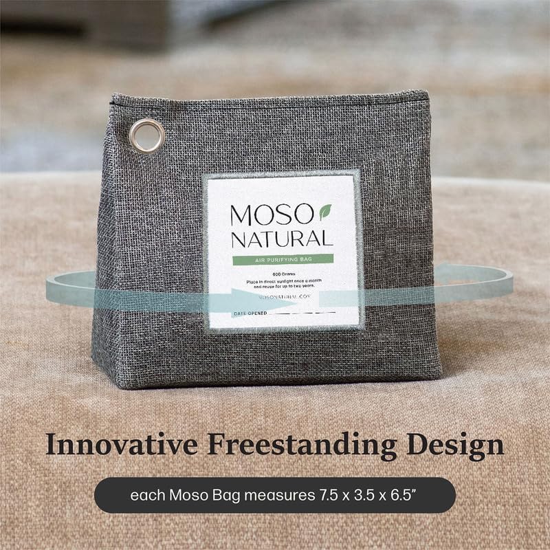 Moso Natural Air Purifying Bag 600g, Premium Bamboo Charcoal Odor Absorber, Room Deodorizer for