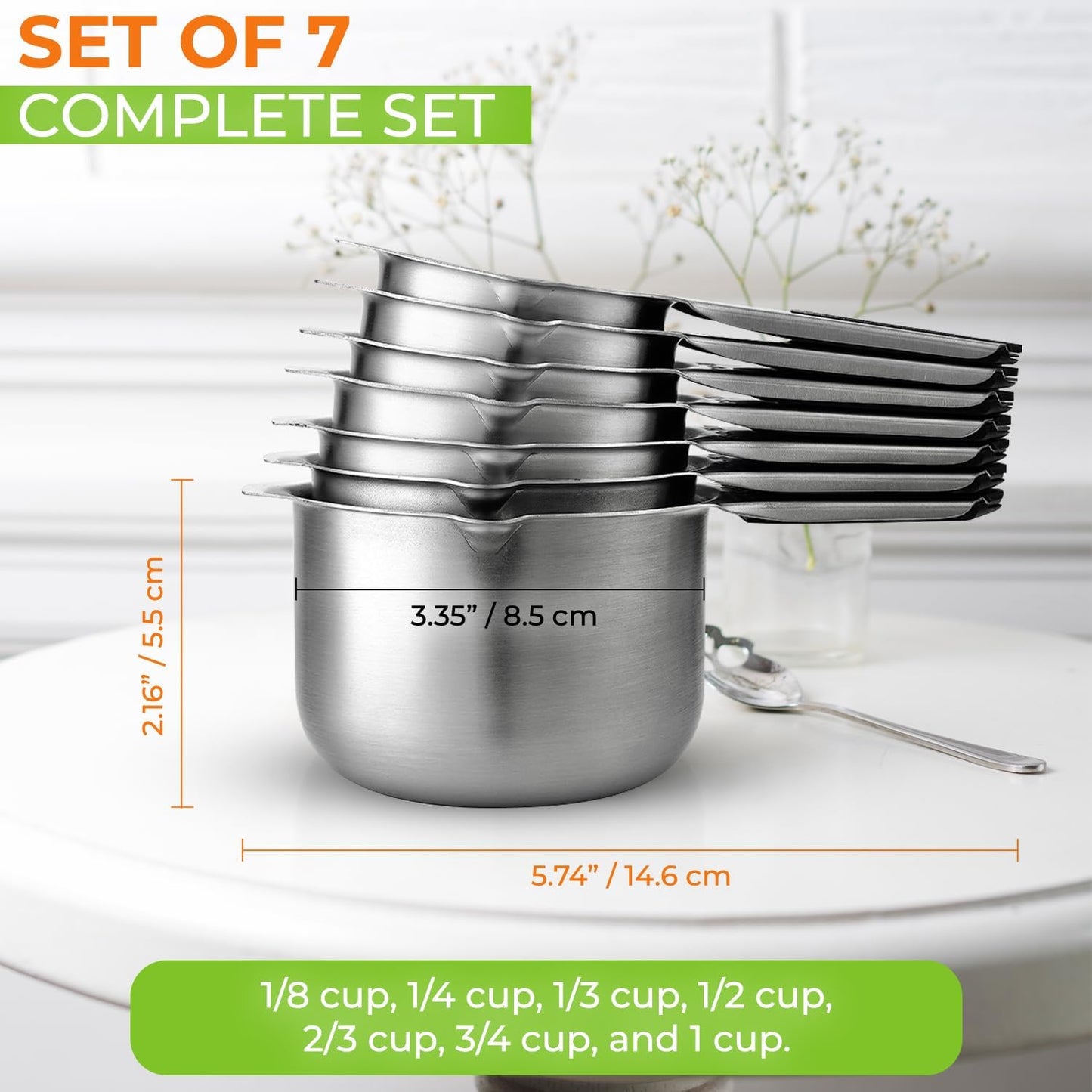 Spring Chef Magnetic Stainless Steel Measuring Cups, Patented, Kitchen Tools with Easy to Read