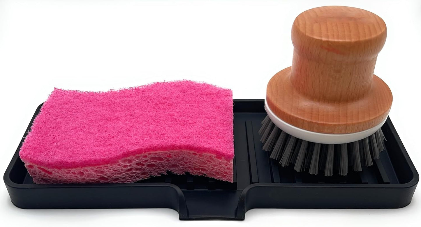 Happitasa Silicone Soap Dish Tray and Sponge Holder with Drain Chute | Bathroom and Kitchen Sink