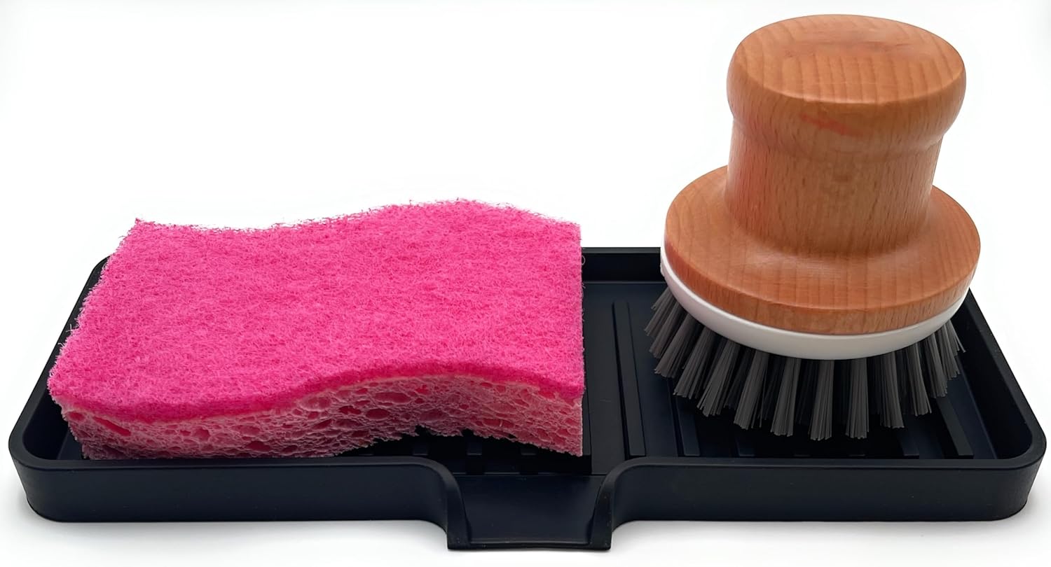 Happitasa Silicone Soap Dish Tray and Sponge Holder with Drain Chute | Bathroom and Kitchen Sink