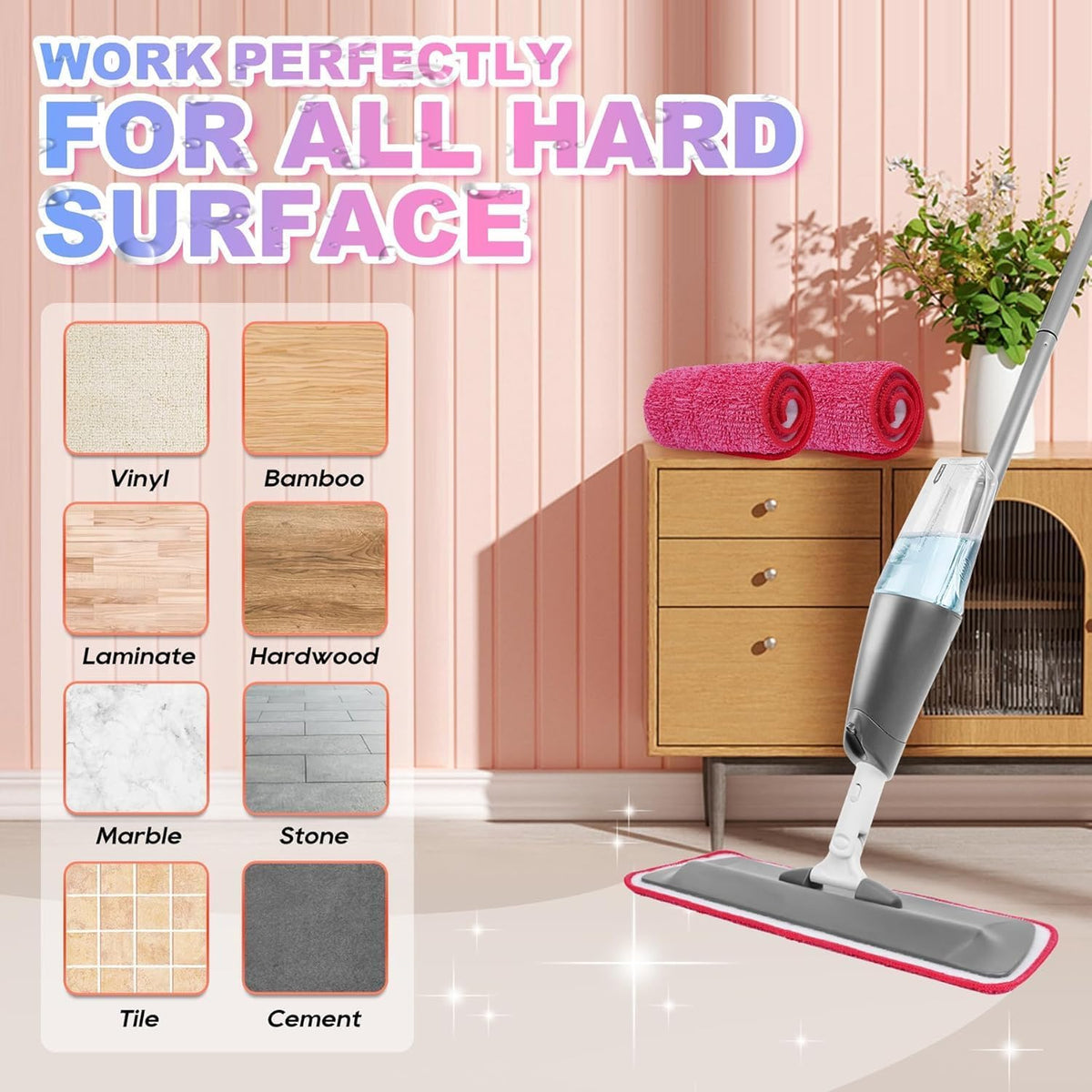 Replacement Microfiber Mop Pads Reusable Compatible with Reveal Spray Mop with Washable Pads, 16.5"