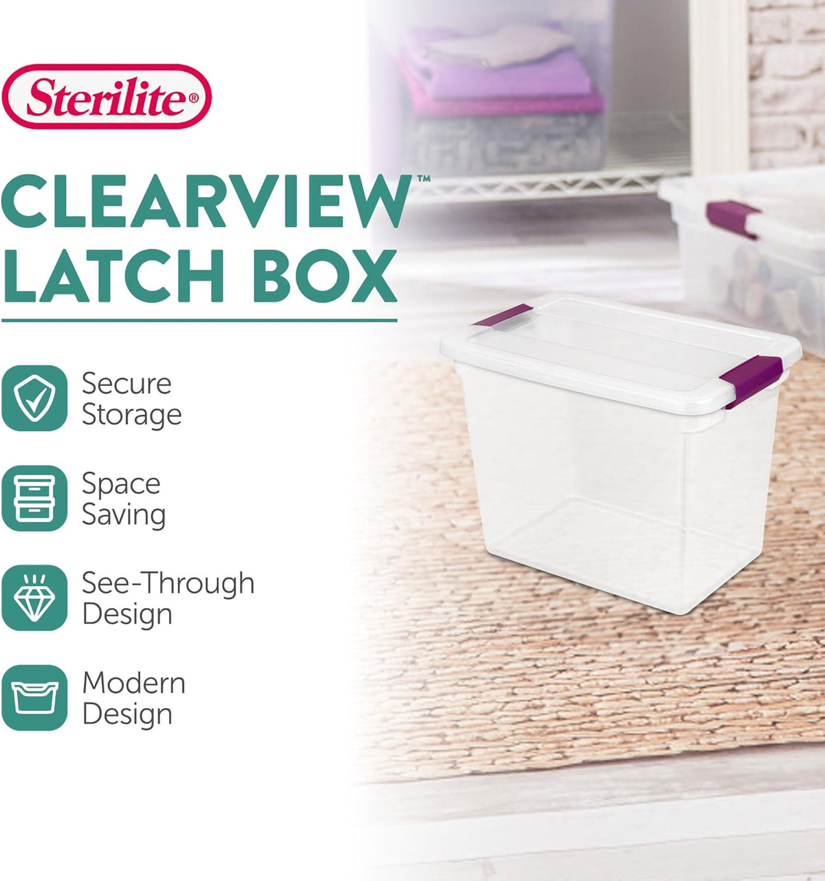 Sterilite 24-Pack 27 Quart ClearView Latch Box, Stackable Organizer Bins with Latching Lids - Clear