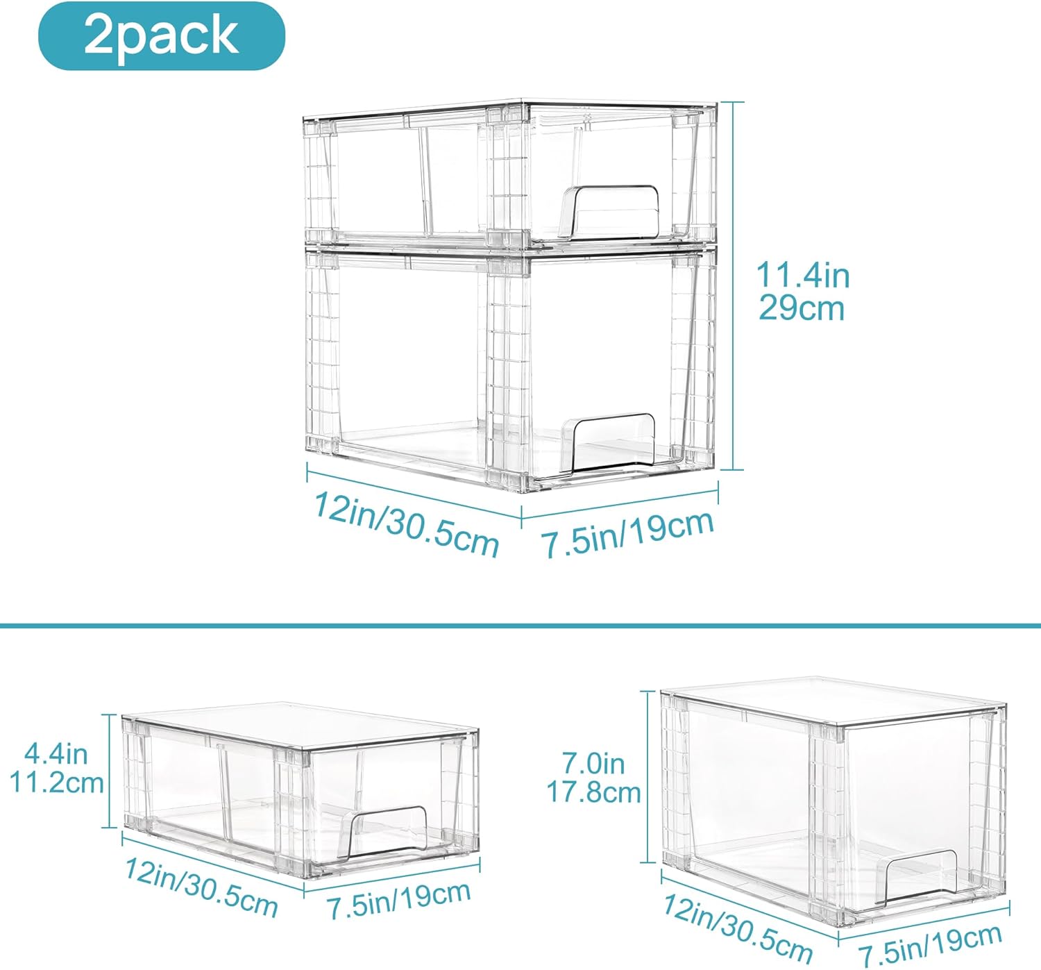 Vtopmart 6 Pack Clear Stackable Storage Drawers,Easy to Assemble Bathroom Organizers and Storage
