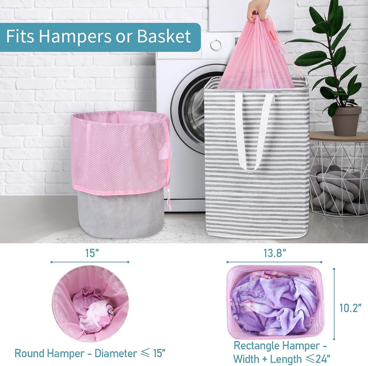 Polecasa Heavy Duty Diamond Large Mesh Laundry Bag with ID Tag and Locking Drawstring Closure - 24