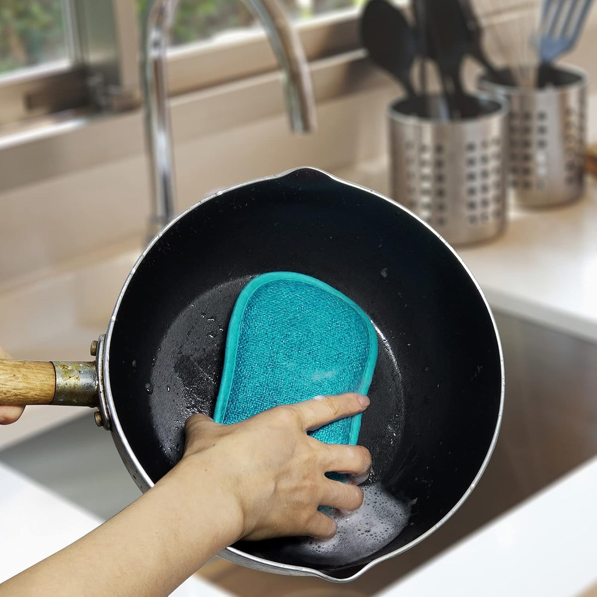 Kitchen Dish Sponge Scrubber Non Scratch, Dishcloth No Odor Reusable Washable Multipurpose Scrub