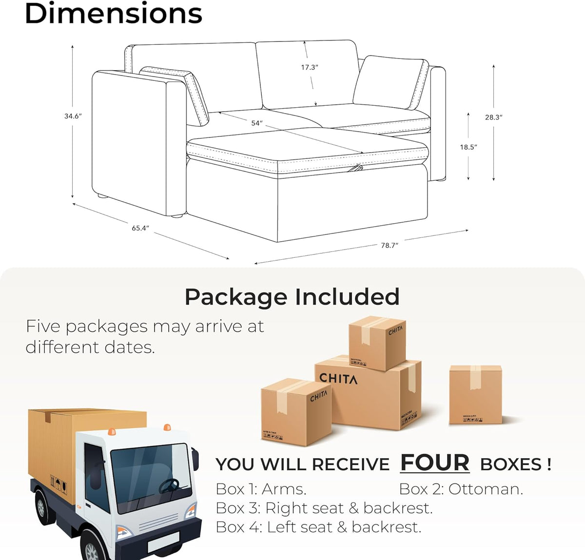 CHITA Modular Sectional Sofa, FSC Certified L Shaped Couch with Reversible Chaise, Modular