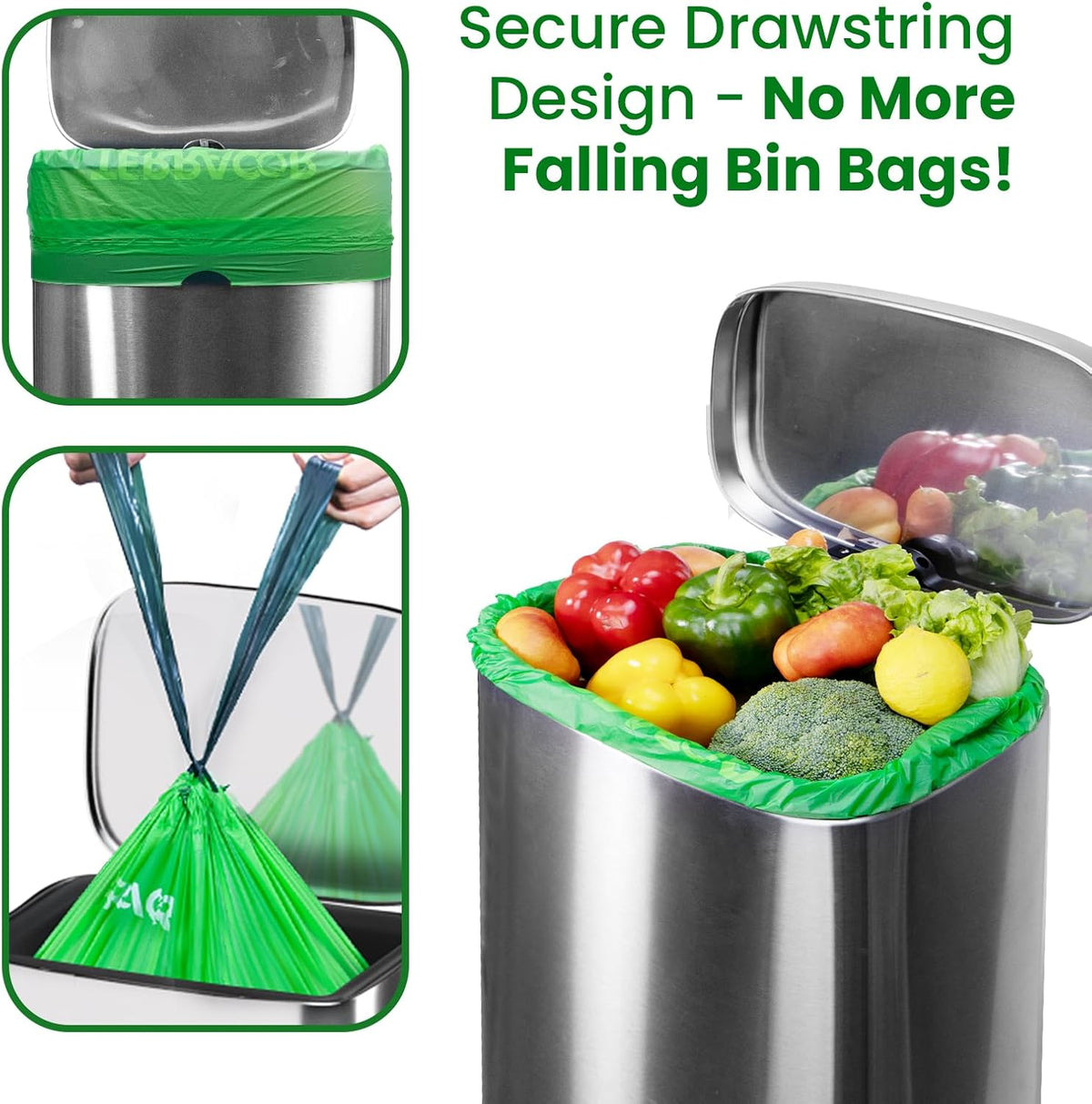 13 Gallon Compostable Trash Bags Liners Drawstring, Heavy Duty Extra Thick 1 Mil, 49.21 Liter, 35