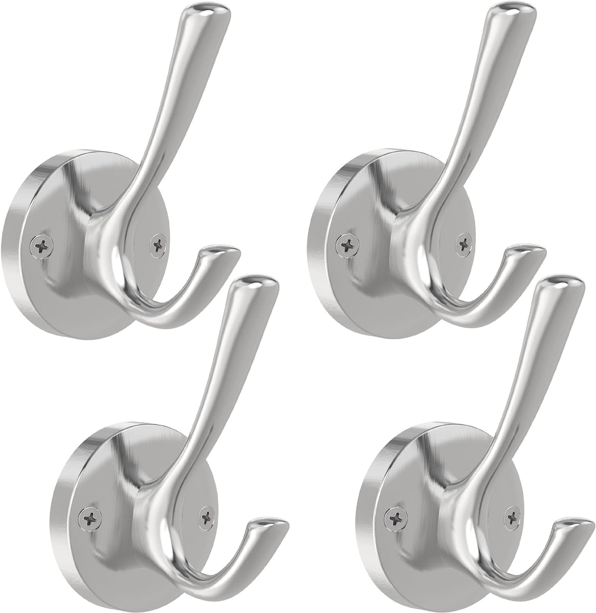 Brushed Nickel Wall Hooks, 4 Pack Heavy Duty Coat Towel Hook Metal Double Hook Wall Mounted