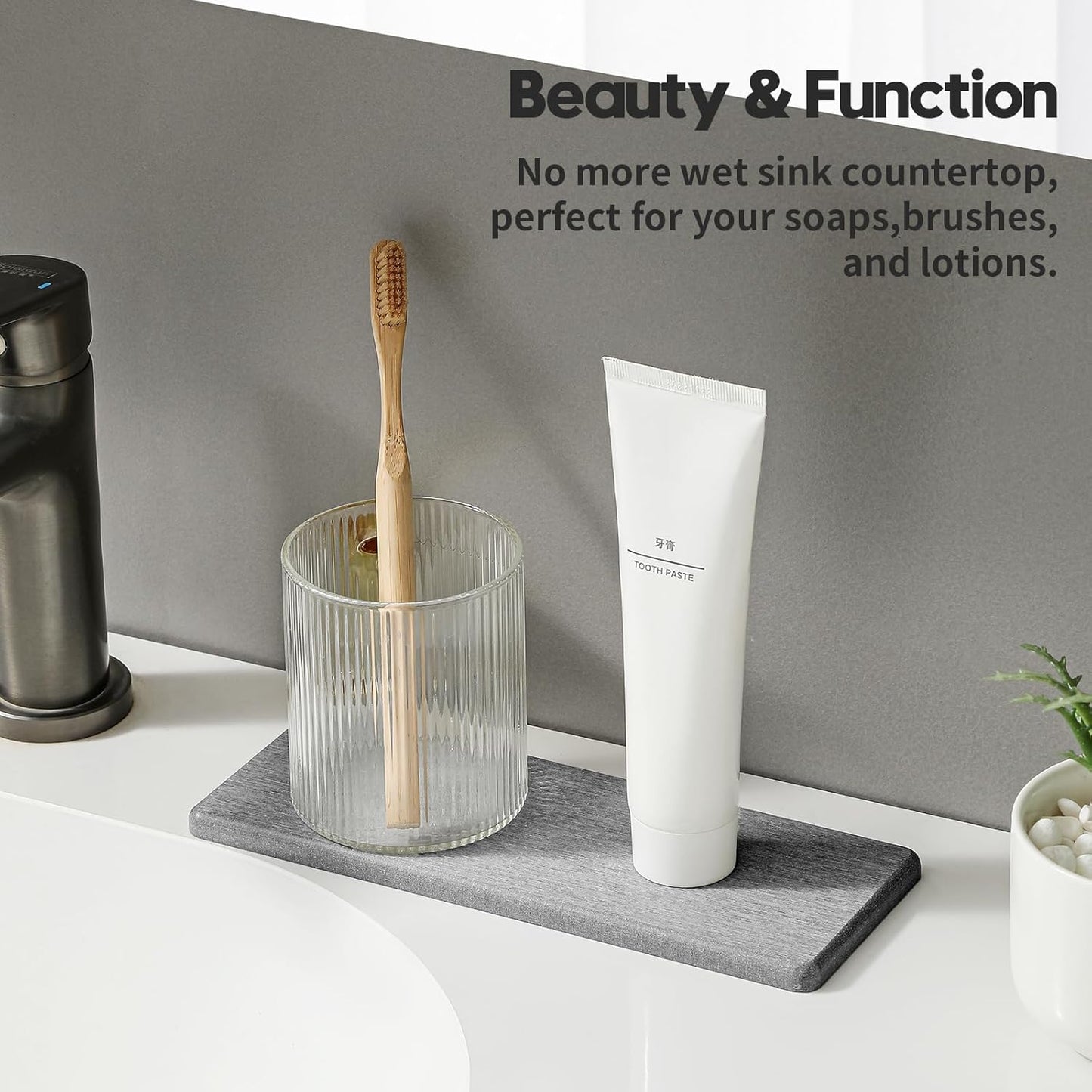 2PCS Bathroom Counter Vanity Trays, Water Absorbing Diatomite Stone Quick Drying Mat for Kitchen