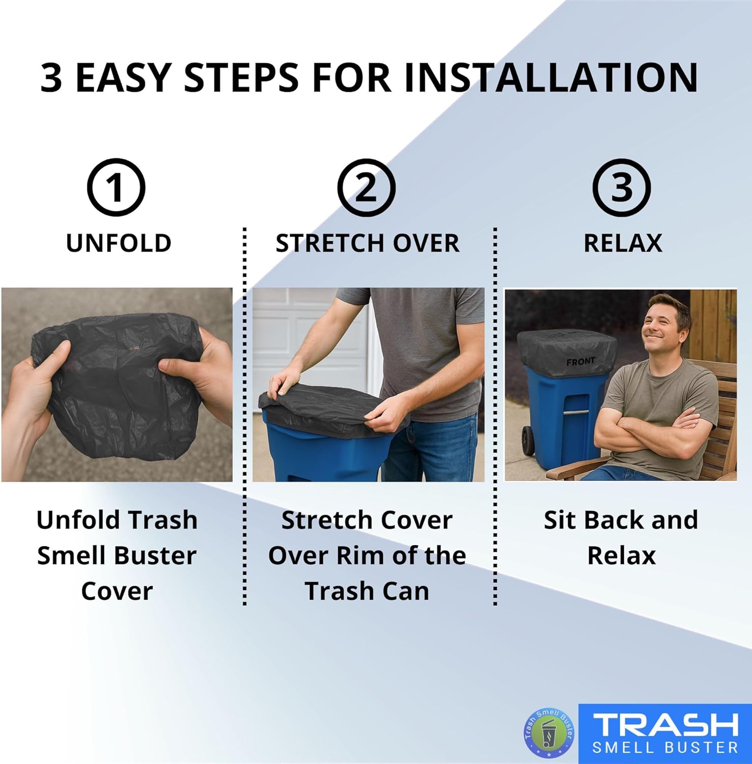 Outdoor Trash Can Cover Odor Eliminating Bag with Elastic Band Lemon Scented Durable 64 Gallon 3